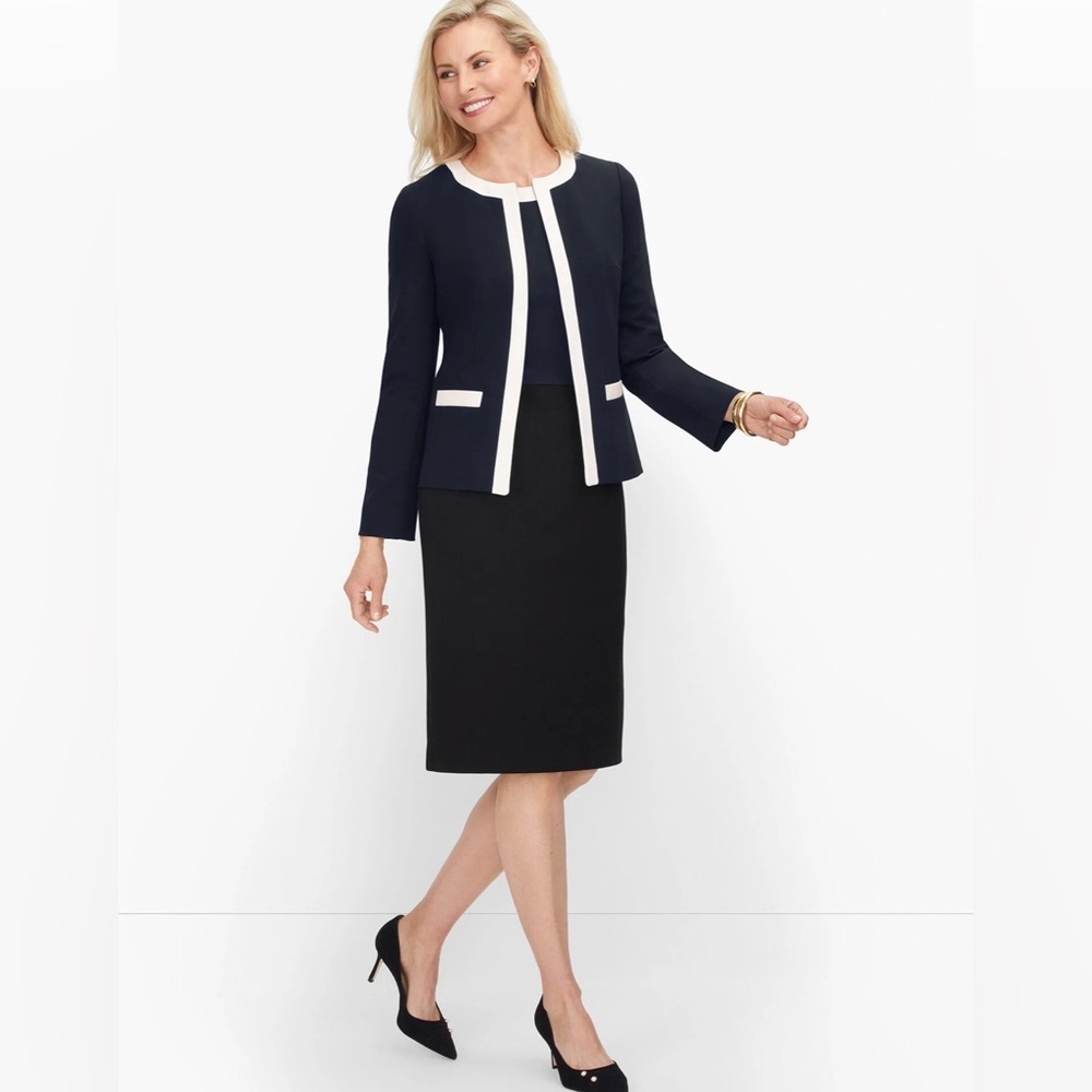 Nwt Talbots Dress Italian Luxe Knit Tipped Jacket & Sheath Dress 14p